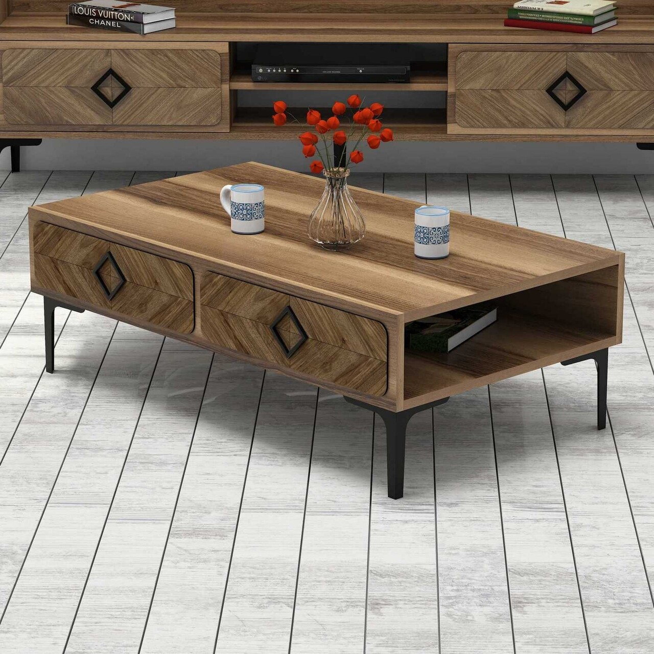 Masuta de cafea Samba Walnut, Hommy Craft, 105x60x34,6 cm, aluna - imagine 5
